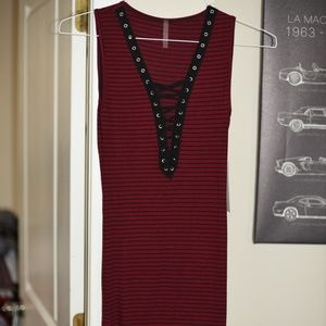 STRIPED LACE UP DRESS